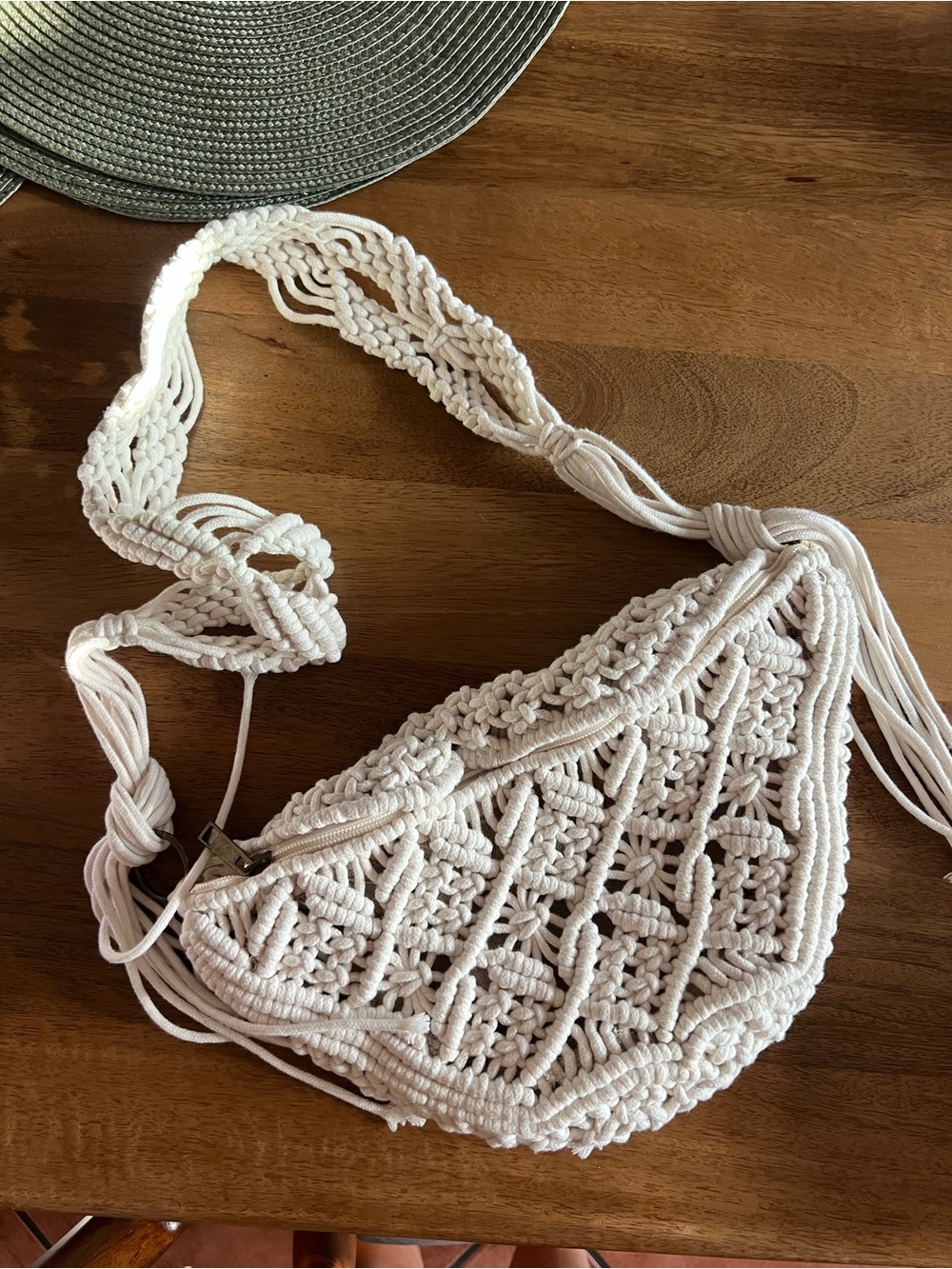 Macrame White Crocheted Crossbody Fanny Bag